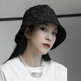 Simple Black Pleated Jacquard Fisherman Hat